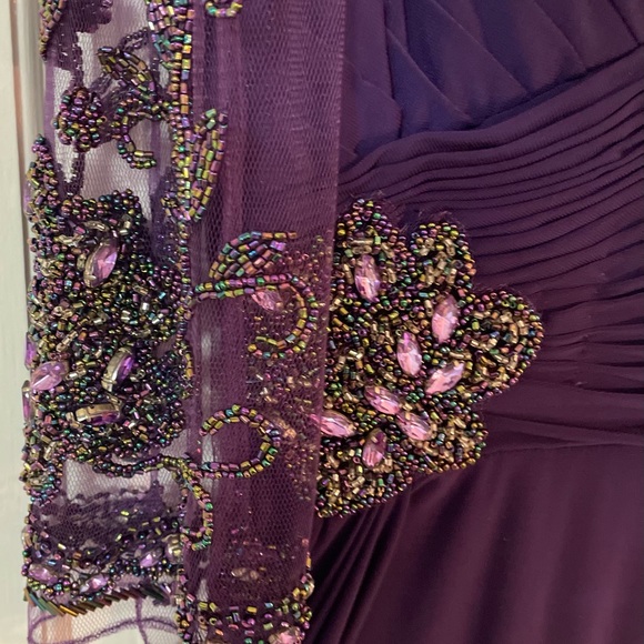 Gorgeous A-line dress with hand-beaded elbow length, illusion sleeves. - Picture 7 of 9